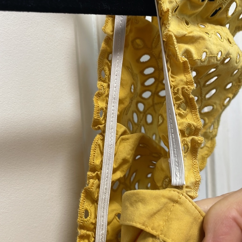 Madewell Mustard Eyelet Frilled Strap Scalloped Hem Jumpsuit Size 16 - Picture 9 of 15